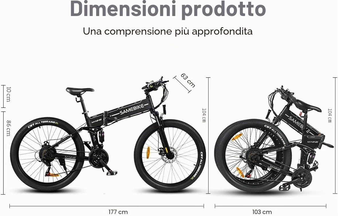SAMEBIKE LO26-II Mountain Bicicletta Elettrica Adulti Rimovibile 48V14AH Batteria 26 Pollice Pieghevole Biciclette Elettriche con Display LCD Velocità Ebikes