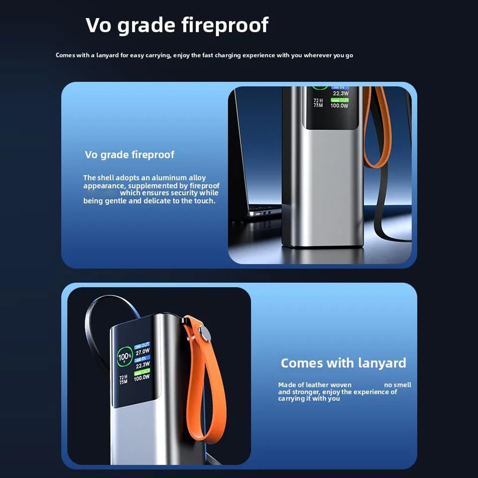 Fast PD100W Grande Capacité 20000mAh Power Backup avec Lumière LED Lumineuse pour Téléphones et Ordinateurs Portables Randonnée Camping Voyage Utilisation Chargeur Portable Résistant à l'eau