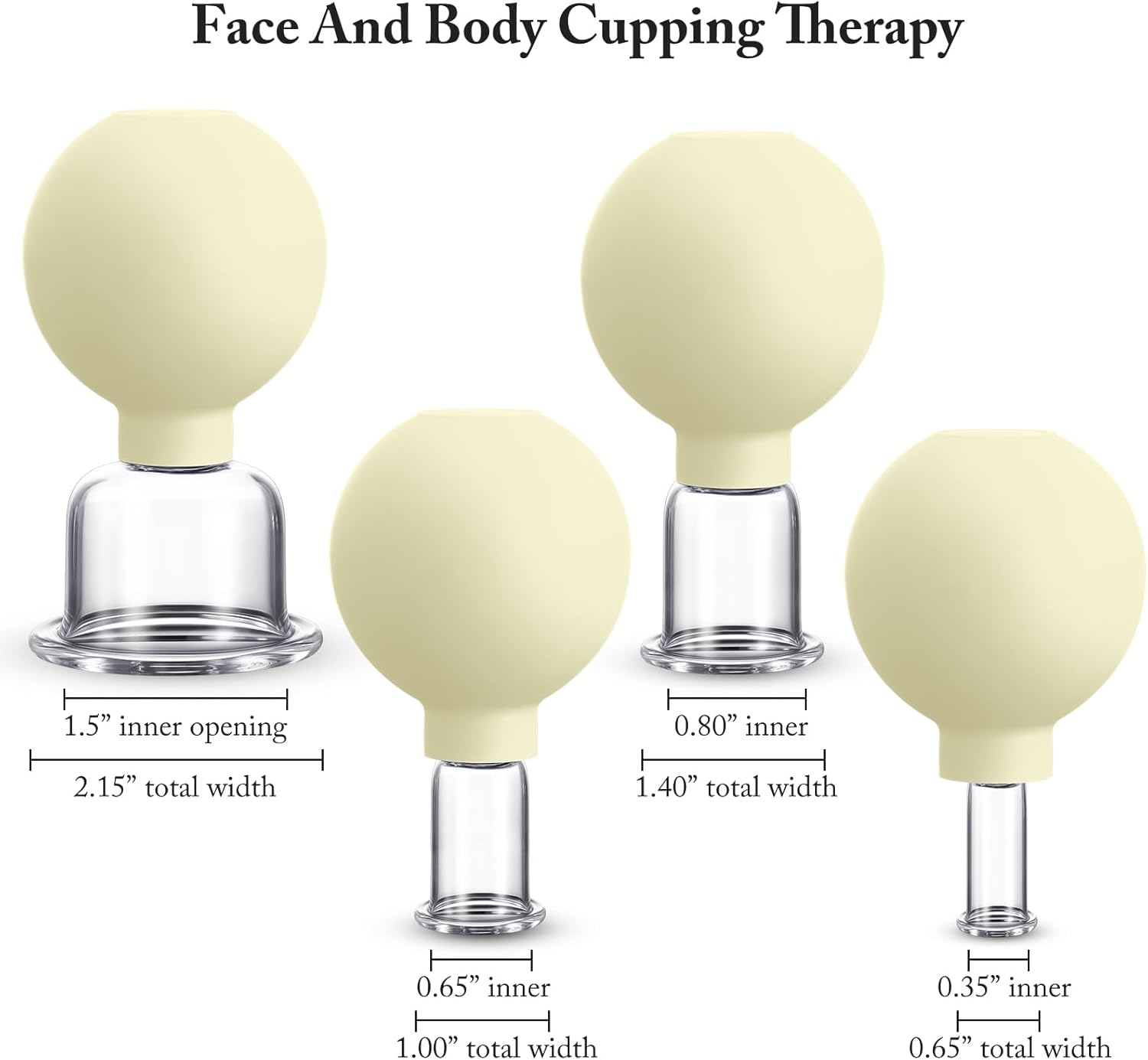 BBTO 4 Pcs Glass Facial Cupping Set Silicone Vacuum Suction Massage Cups Skin Tightening Therapy for Face Body Eyes Back Shoulder Pain(Yellow)