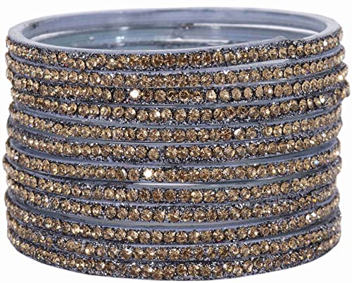 Image of NMII Glass with Zircon Gemstone and Beads Studdded Glossy Finished Traditional Bangle Set For Women and Girls