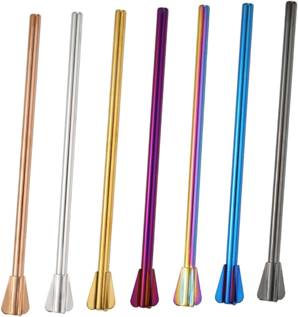 Beavorty 7pcs Colorful Reusable Stainless Steel Straws Creative Cocktail Stirrer for Drinks Smoothies and Ice Eco-friendly and Washable Silver Gold Rose Gold Colorful Black Purple Blue