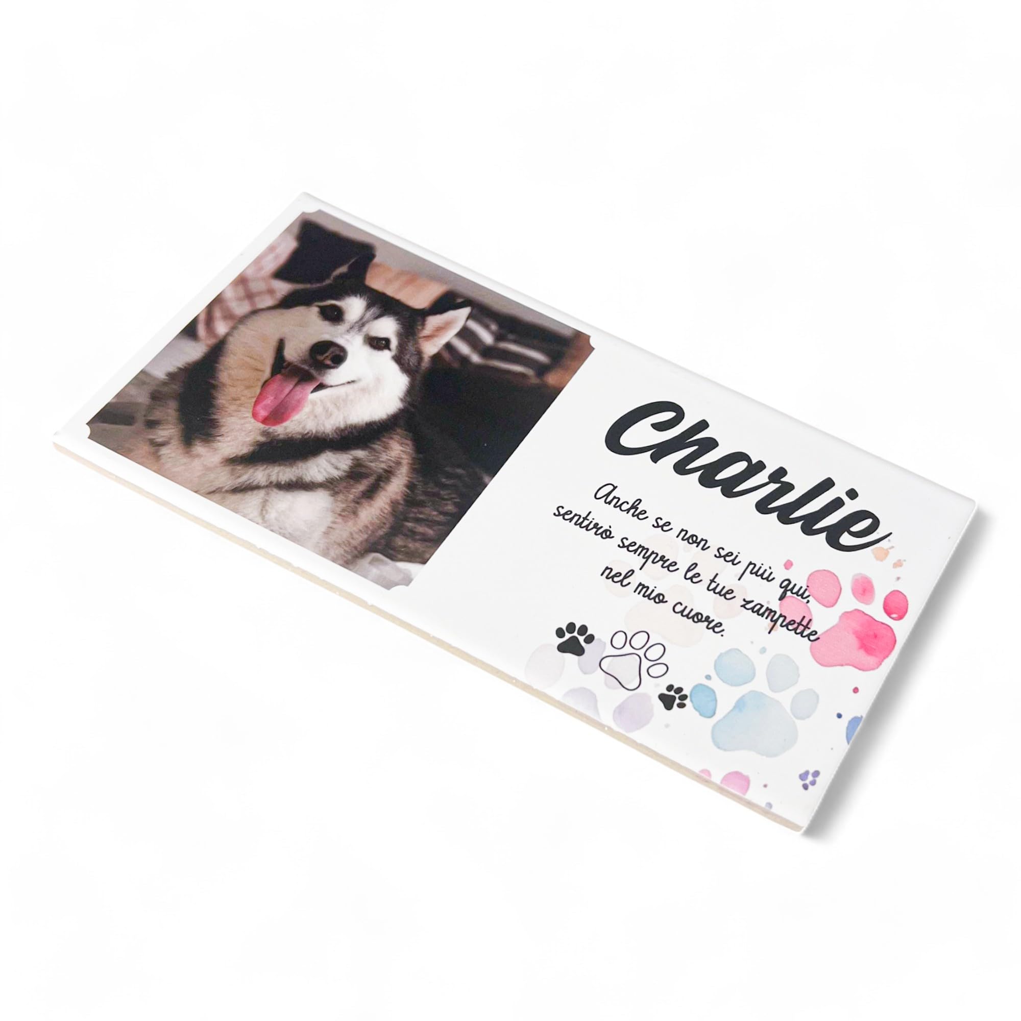 Albalù Targa lapide Cane Commemorativa Personalizzabile in Gres Porcellanato Misura 10x20 cm per lapide, cimitero o Interno, con Foto, Nome, Date e Dedica
