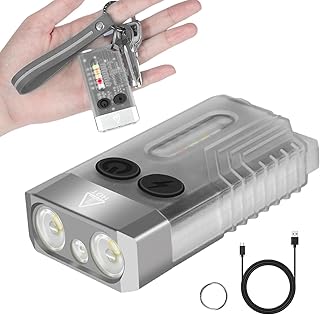 V10 Small Powerful Torch LED Super-Bright with 365nm UV Red Blue Light, USB-C LED Rechargeable Small Pocket Keychain Torch with COB Side Light, Buzzer, Magnet -14 Modes