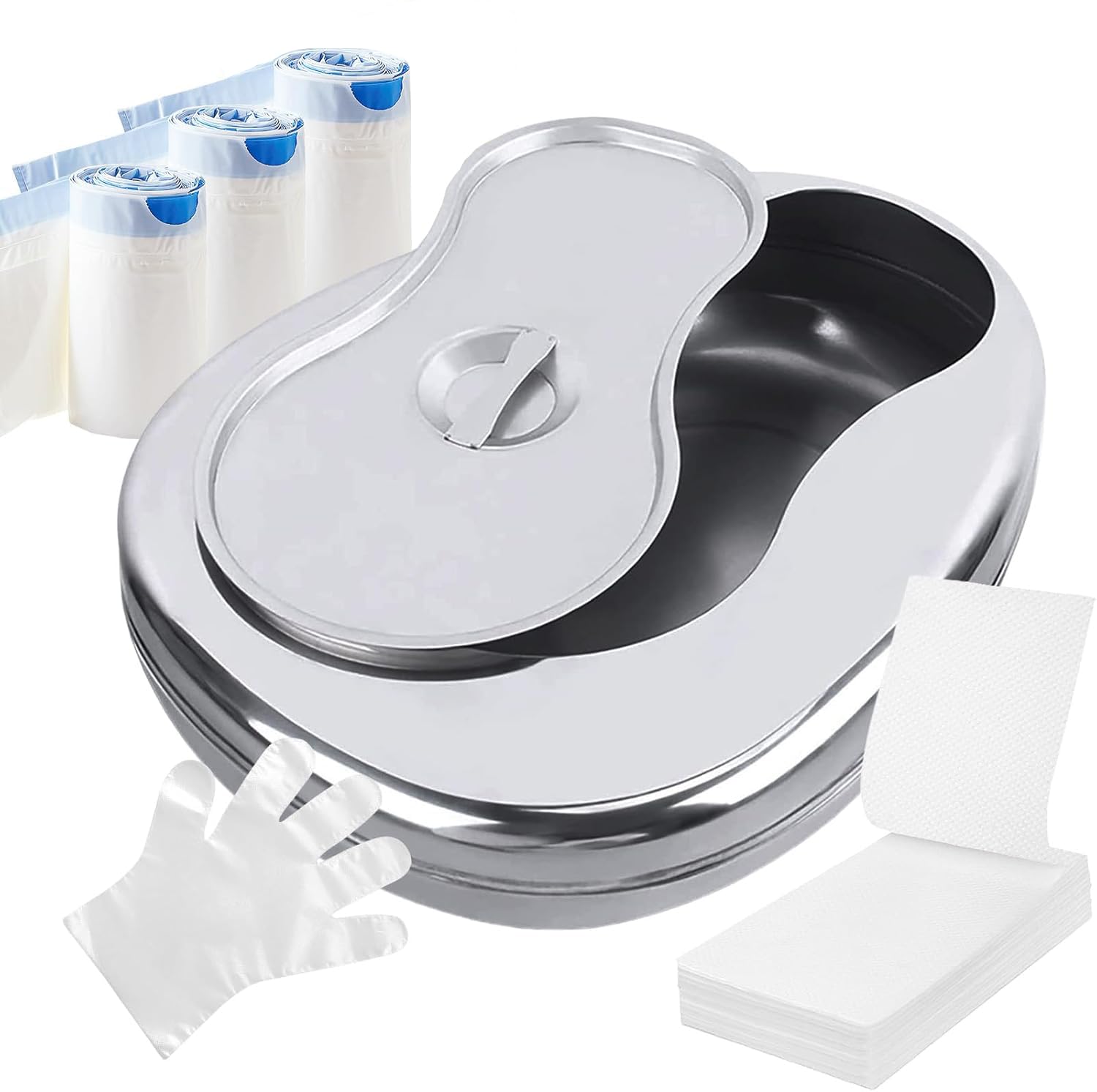 Set di padelle in acciaio inox, con 60 copri-padelle monouso e salviette assorbenti, padella letto con coperchio