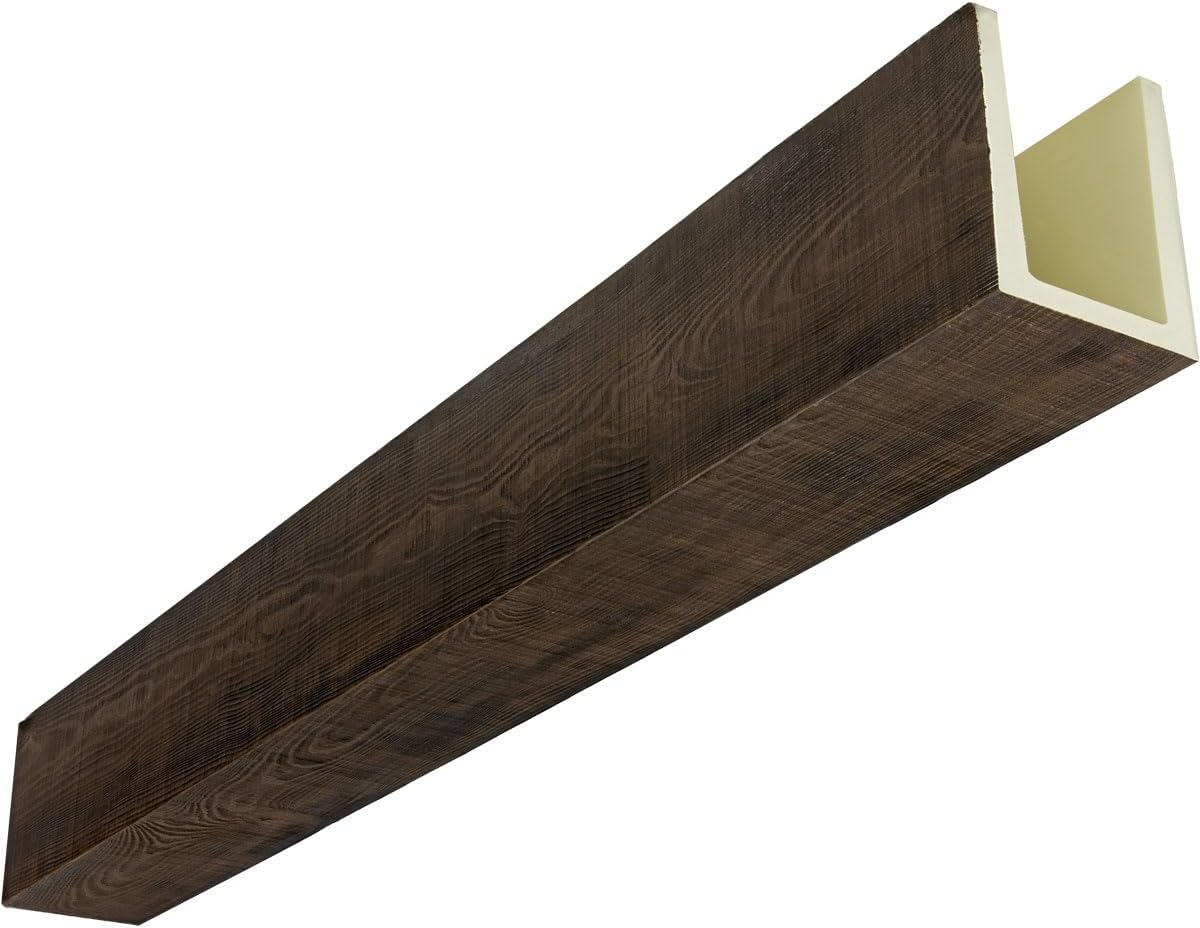 EkenaMillwork Heritage Timber Rustic Sawn Faux Wood Beam U-Beam 3.5"W x 3.5"H x 72"L Kona Brown - Lightweight Authentic Look