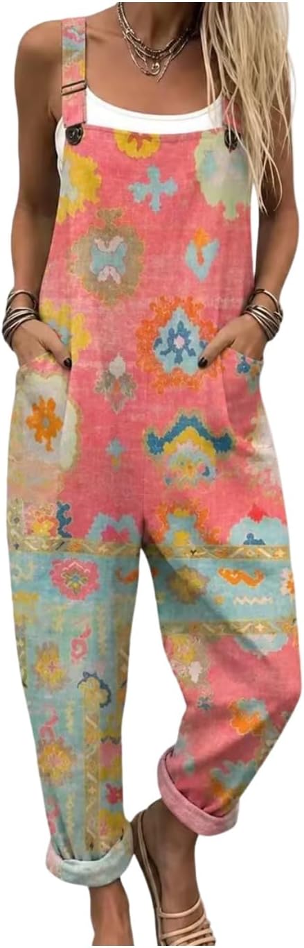 Morbuy Dungarees for Women Summer,Flowers Printed | Polyester Casual Wide Leg Ladies Overalls,Womens Jumpsuits with Pockets,Garden Overalls Lounge Clothing Beach