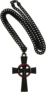 Fashion 21 Polished Veritas Aequitas Ring Cross Pendant 5mm 24" Cuban Chain Necklace in Jet Black Tone