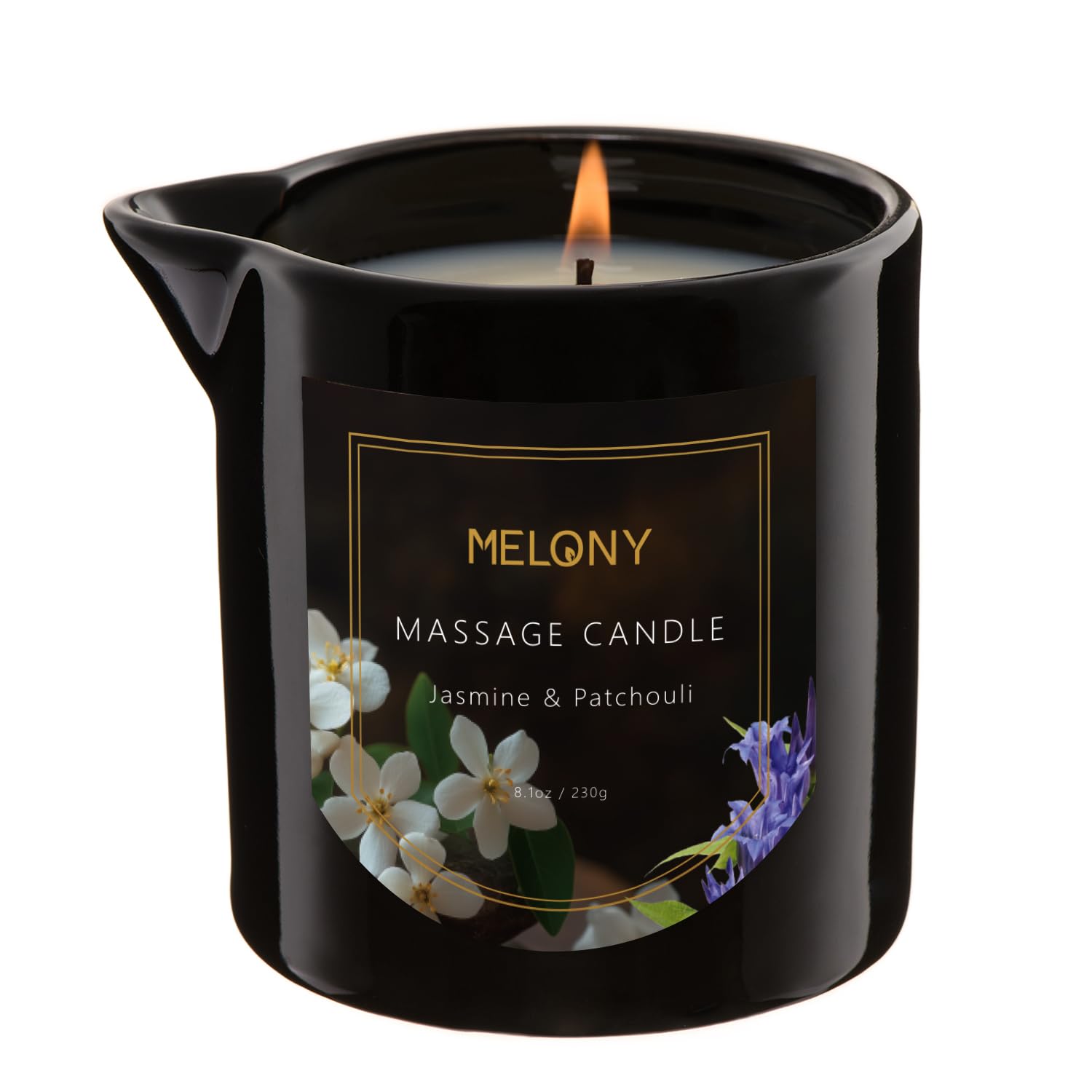 MELONY Luxury Massage Candle - Moisturising, Body Oil Candles for Muscle Relaxation, Home Spa, 8.1OZ (Jasmine & Patchouli)
