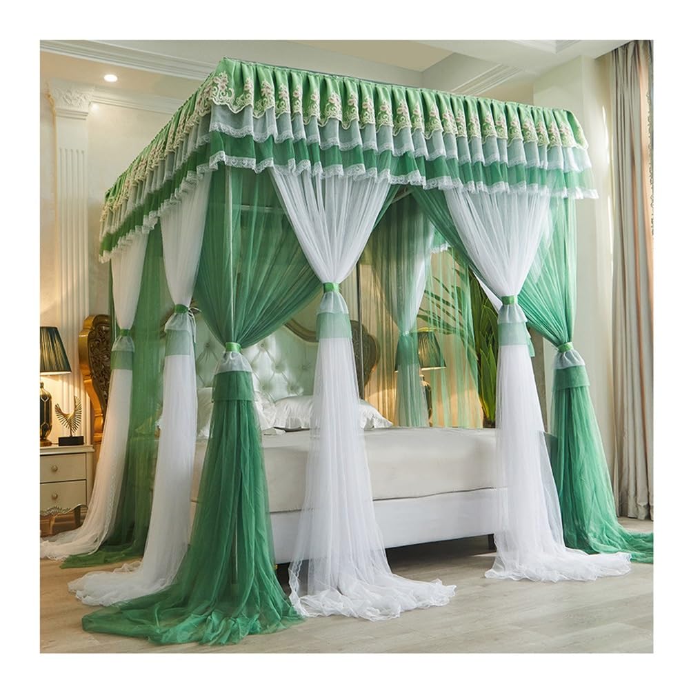 GJMSSMY Bedroom double bed canopy mosquito net, European style palace princess bedroom Romantic decorative bed curtains, easy to install (Color : Green-2, Size : 180X200cm/71X79in)