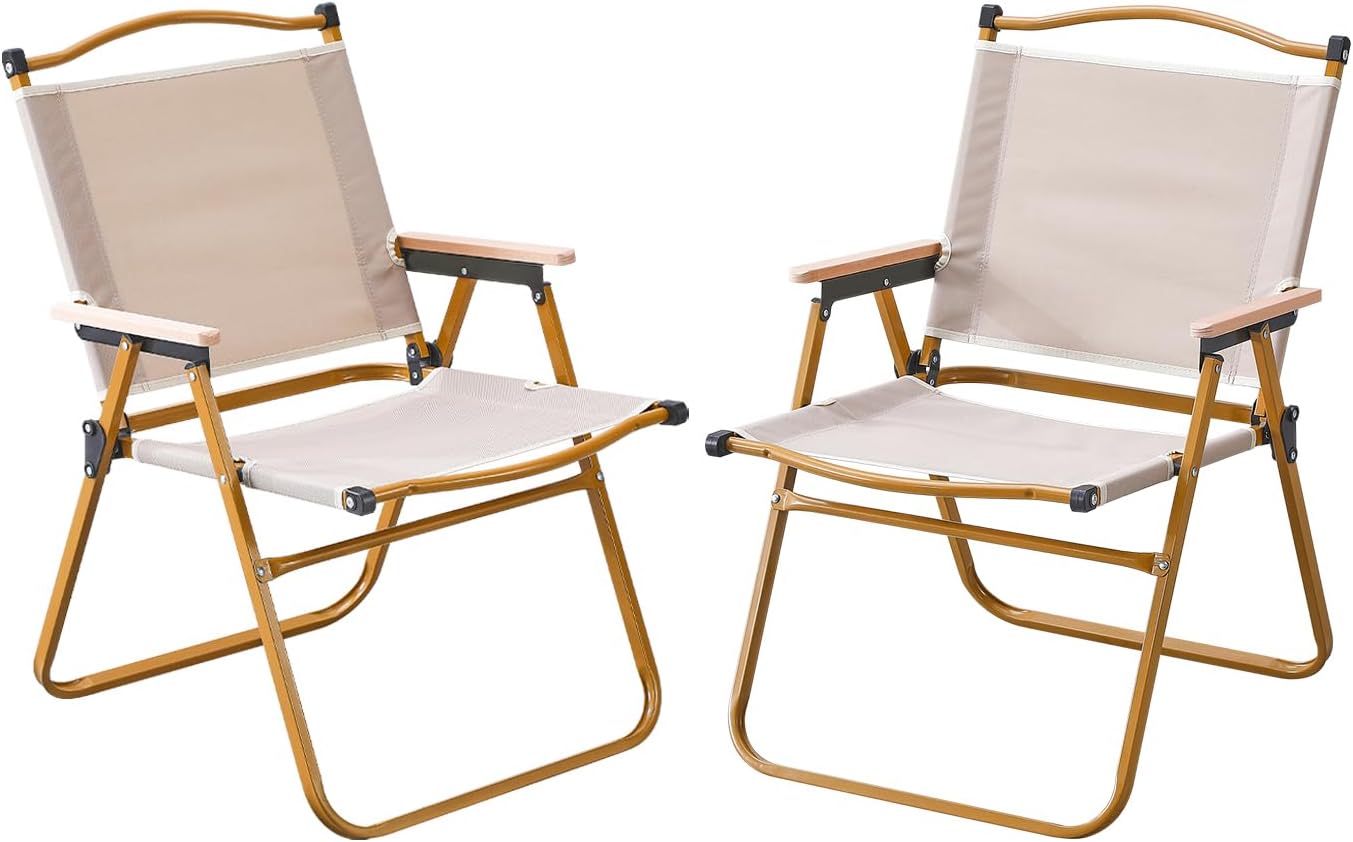 boosden camp chair, portable outdoor wide folding camping chairs, ultralight beach chair with wooden handle for picnic lawn leisure park travel hiking fishing,2pack khaki color | 2 pack