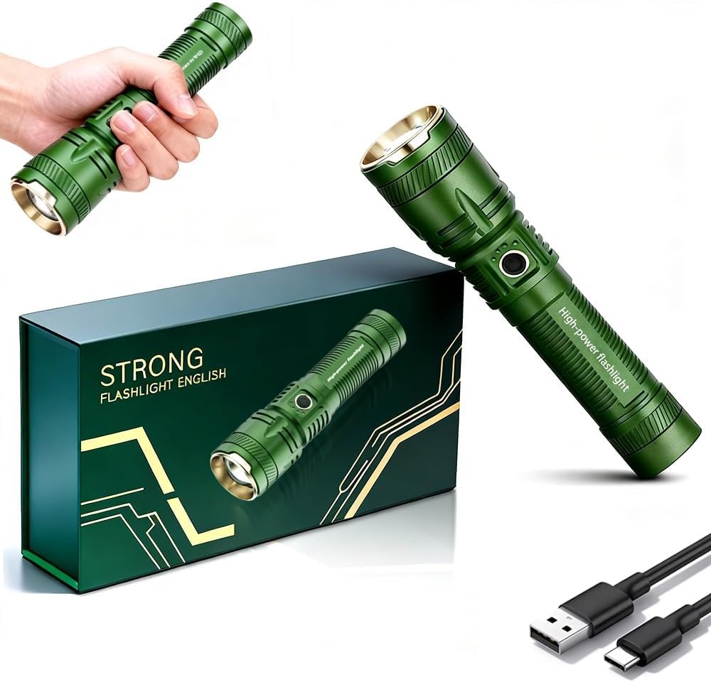 Rechargeable Flashlights 2000 High Lumen EDC Flashlight, Powerful Flashlight 5 Lighting Modes, Handheld Portable LED Flashlight for Home Emergency, Camping Adventure, Car Repair, Power Outage Relief
