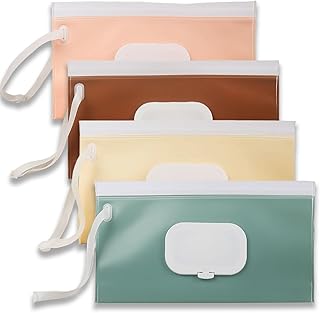 4 PCS Wipes Dispenser with Refillable Baby Wipes Dispenser Ideal for Travel Travel Wipes Case Keeps Wipes Moist and Sealed Perfect for Diaper Bags and Everyday Use