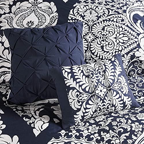 Madison Park Vienna Sateen Cotton Comforter Set, Breathable, Soft Cover, Trendy, All Season Down Alternative Cozy Bedding with Matching Shams, Queen, Indigo 7 Piece by Madison Park - Image 6