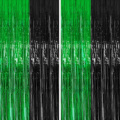 4 Packs 3.3Ft X 8.2Ft Graduation Party Decorations Green Black Tinsel Foil Fringe Curtains For Home Outdoor Graduation Diy Party Tinsel Photo Background Supplies Green And Black Grad Party Decorations #TOP2