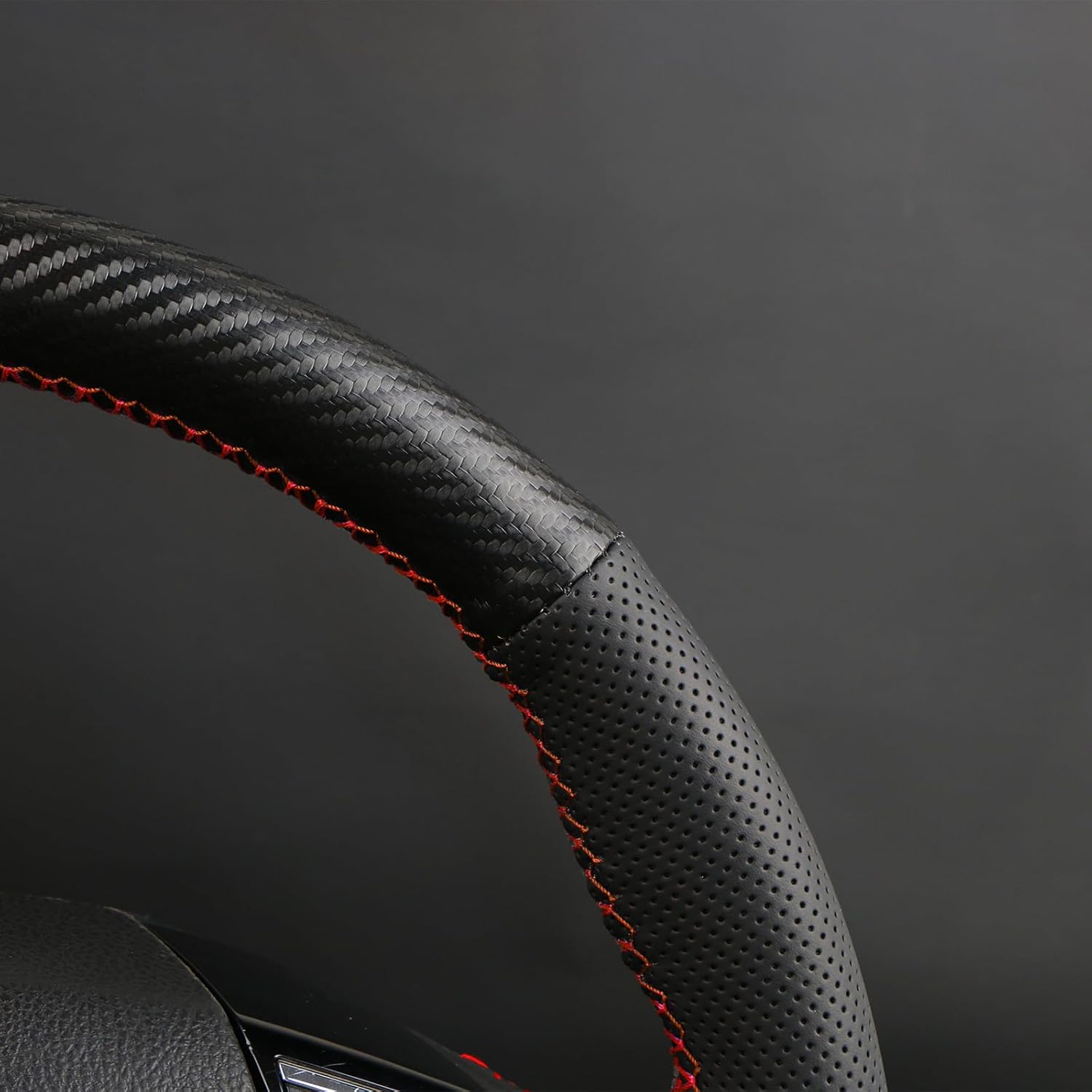 Carbon Fiber Car Steering Wheel Cover Anti-Slip Stitched Wheel Wrap Fit for Lexus is IS250 IS250C IS300 IS300C IS350 IS350C F Sport 2005 2006 2007 2008 2009 2010 2011,Red Thread