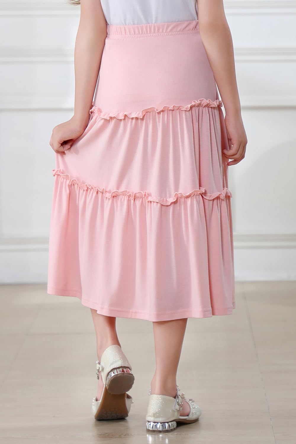 Girls Casual Boho Maxi Skirt Long Swing High Waisted Elastic Ruffled Tiered Skirts - Image 7