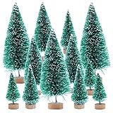 12 Pcs Mini Christmas Trees, 4 Sizes Miniature Pine Trees, Sisal Snow Trees with Wood Base, Artificial Christmas Bottle Brush Trees for DIY Fairy Garden, Xmas Party, Desktop Decor
