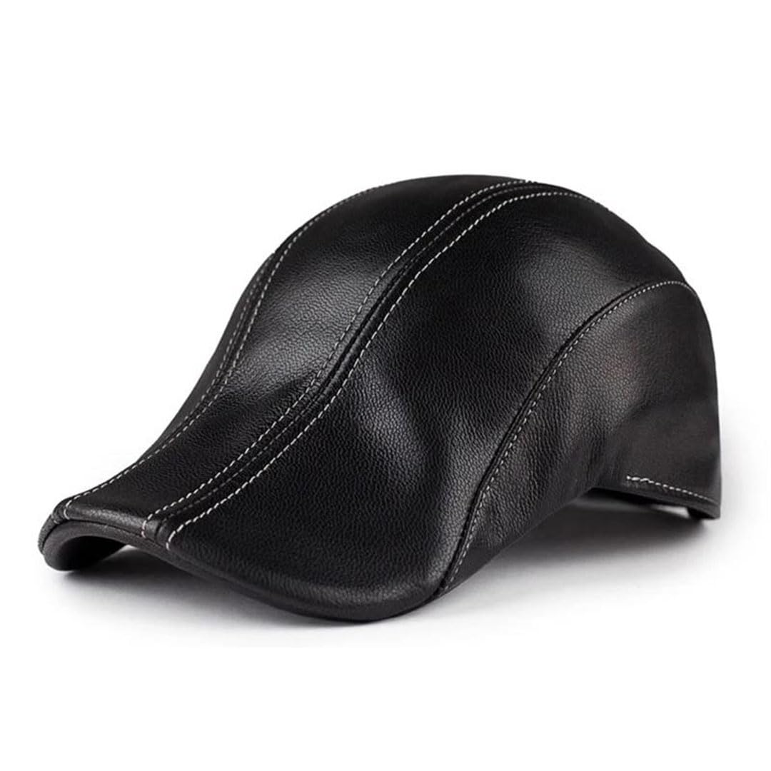 Męski beret z koziej skóry z prawdziwej skóry płaski kapelusz brązowy ciepły zimowy Gatsby Driver Ivy Hat