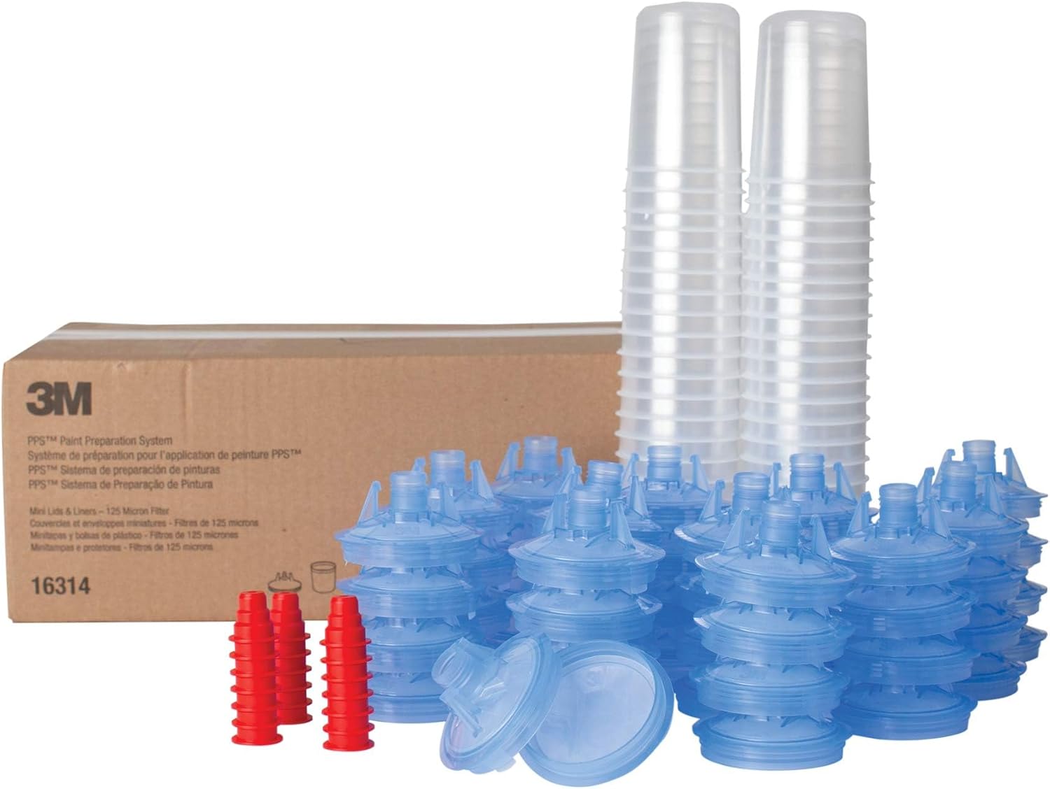 3M PPS (Original Series) Paint Spray Gun Cup Lids and Liners Kit, 16314, Mini, 6 oz, 125-micron Filter, Use w/ Paint Gun for Cars, Furniture, Home, 50 Disposable Lids, 20 Sealing Plugs, Factory