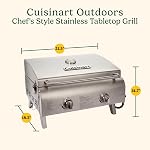 Cuisinart Chef's Style Tabletop Portable Propane Gas Grill with Dual Burners (20,000 BTUs Total), Stainless Steel Small Grill for Camping, Tailgates and Barbecues (CGG-306C)
