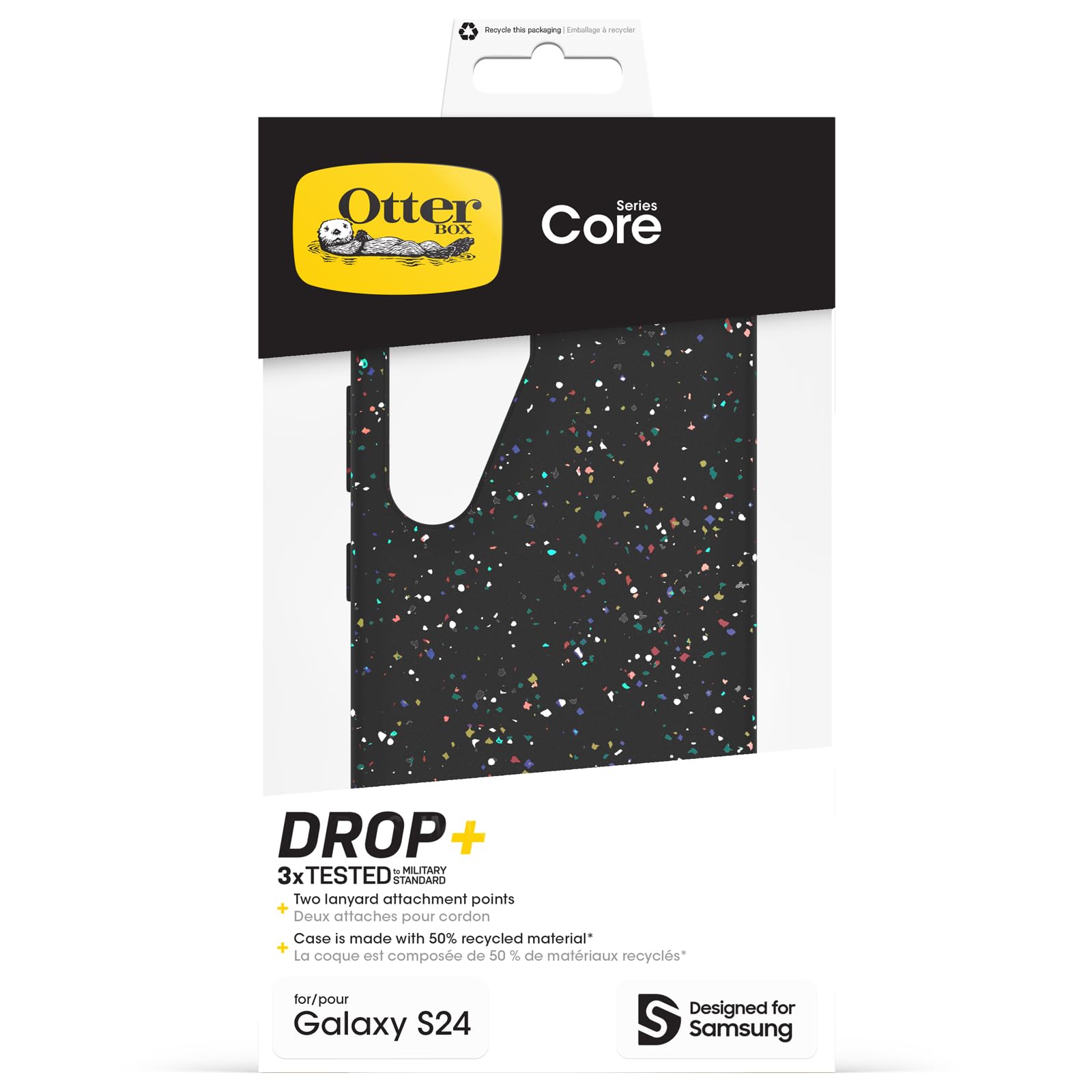 OtterBox Cover per Samsung Galaxy S24 Core Series, Resistente a shock e cadute, Ultra sottile, Protettiva, Testata 3x vs le norme anti caduta MIL-STD 810G, Nero