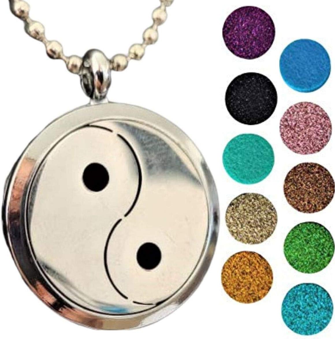 Natuxia Aromatherapy Necklace-10 Essential Oil Diffuser Pads (Yin Yang Locket - Glitter Pads)