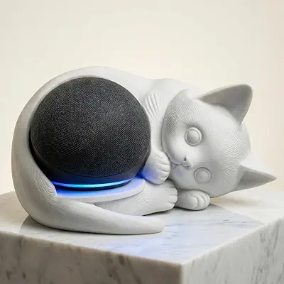 Suporte para Alexa Echo Dot 5 Geração em Forma de Gatinho Branco