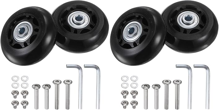 uxcell Replacement Luggage Wheels 60x24mm Suitcase Wheel Repair Kits Include 4 PU Bearing Wheels & Washers, Wrenches & Axle Screw for Trolley Bag, Inline Skate and Caster Board