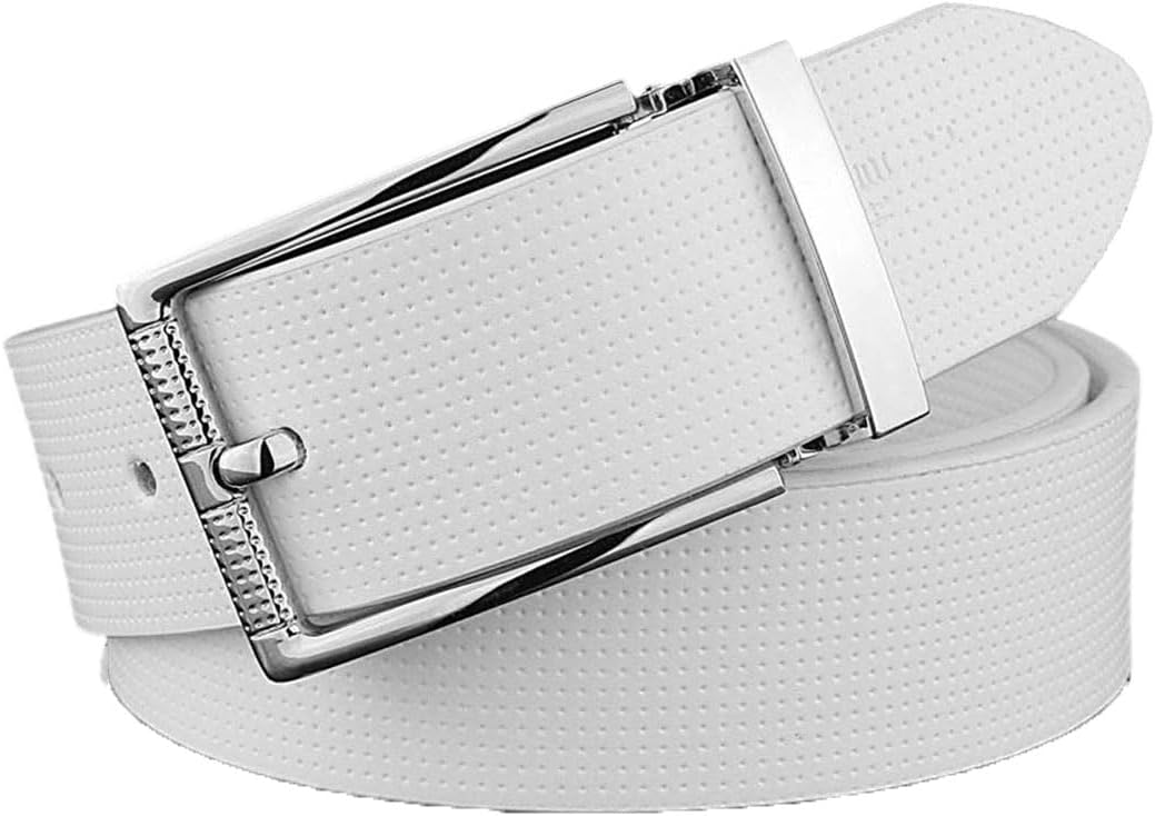Men's Leisure White Classic Pin Buckle Genuine Leather Belt Casual For Cowboy Style