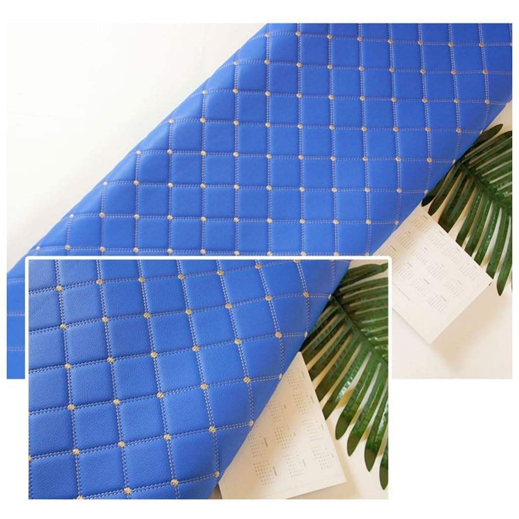 JNTFNE Faux Leather Fabric Leatherette Premium Soft Feel Material Vinyl Cloth Upholstery Width 160cm, Quilted Diamond Stitch Padded Cushion Linen Wadding for DIY Sewings(Royal Blue,1.6x2m)