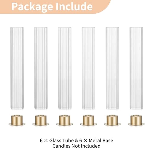 Miniatura 4 de NUPTIO Candelabro con Huracán estriado juego de 6 candelabros de metal con cilindros de vidrio - Candelabros cónicos dorados para cumpleaños, San