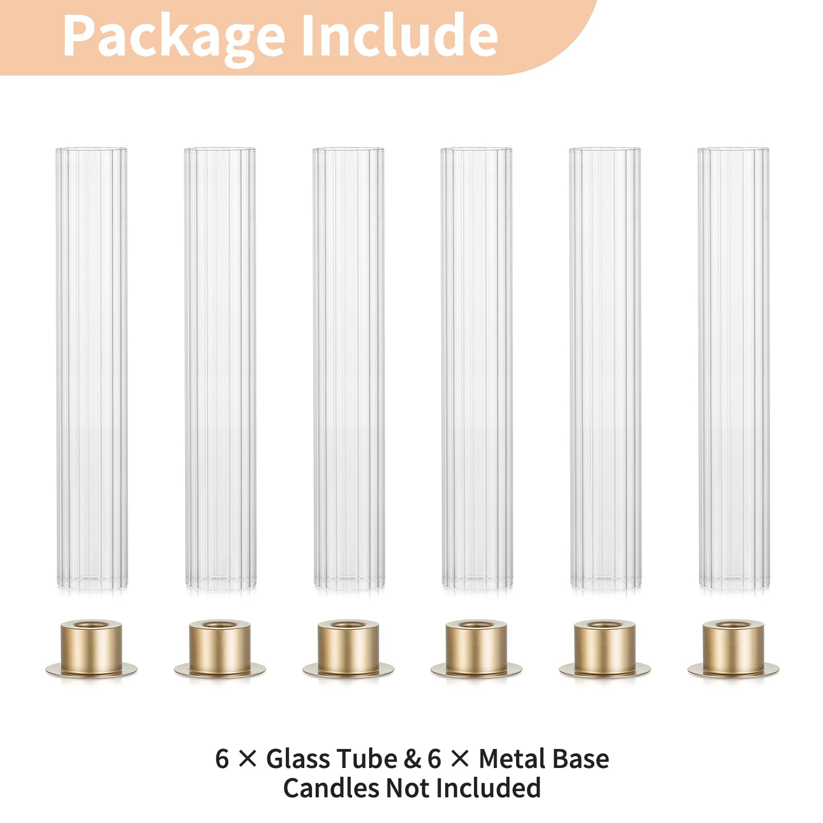 NUPTIO Hurricane Kaarsenhouder voor Centerpiece: Set van 10 Metalen Taper Kaarsenhouders met Geribbelde Glazen Cilinders - Gouden Kandelaar Houders Bulk voor Outdoor Feest Diner Bruiloft Tafel