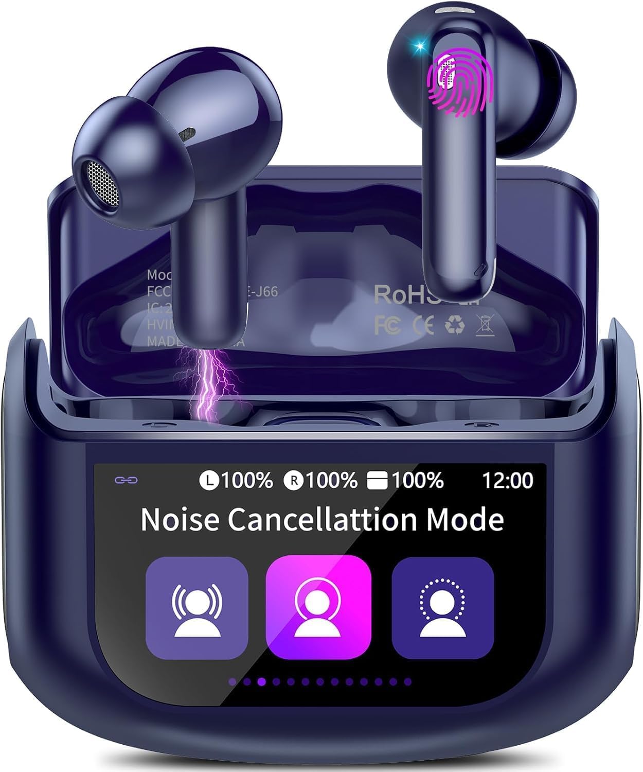 Thunelec Kabellose Ohrhörer, Bluetooth 5.4 Ohrhörer mit Multifunktions-Touchscreen, 48H Bass Stereo Kopfhörer mit ANC/ENC Noise Cancelling/Transparency-Modus, IPX7 Ohrhörer mit 5 EQ-Modi, Blau