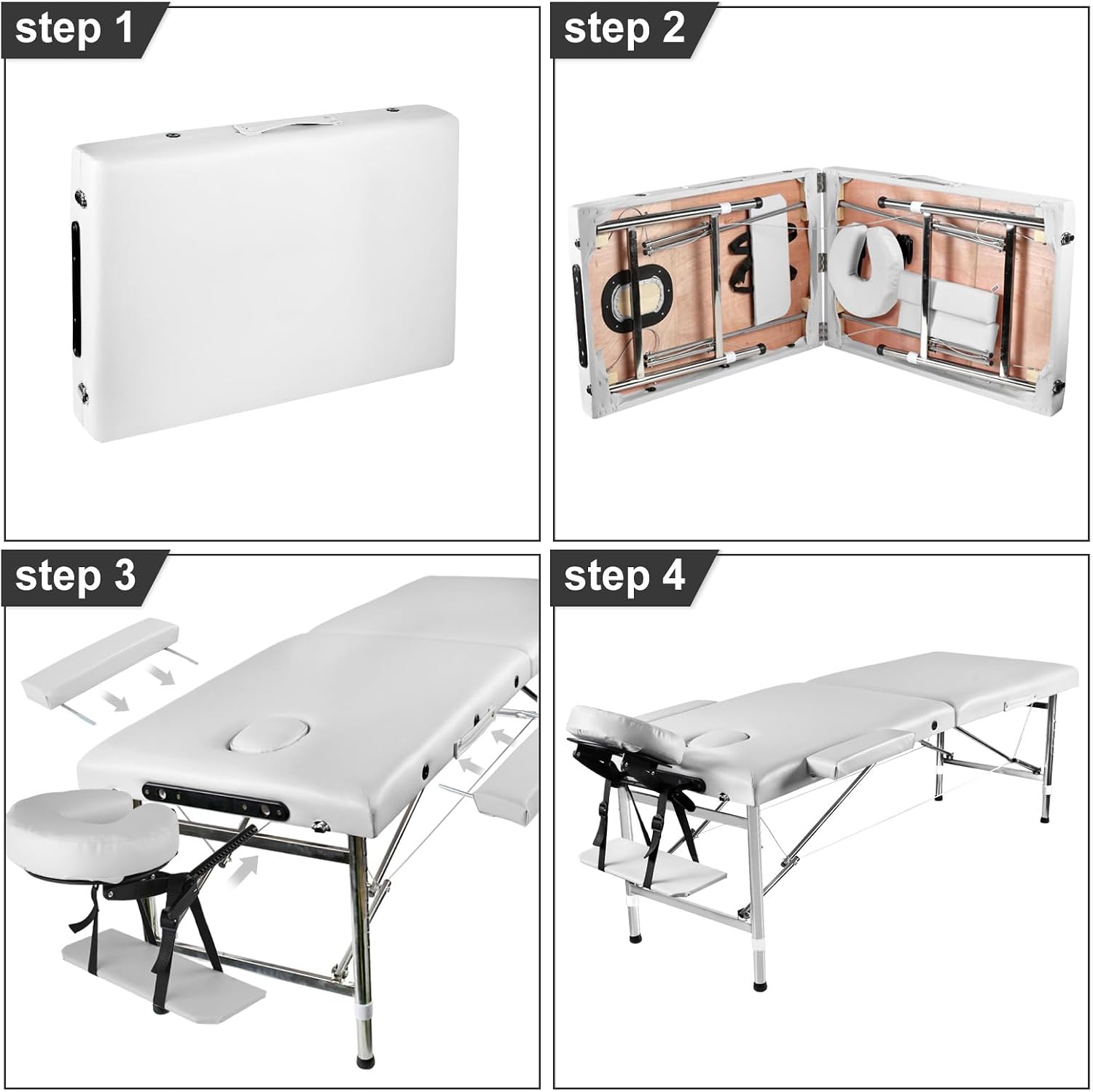 Portable Massage Table, Foldable Height Adjustable Lash Bed for Salon and Spa, PU Leather Facial Tattoo Bed, Lightweight and Stable Esthetician Table (White)