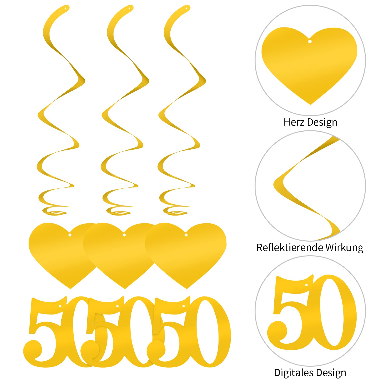 30 Spirales Dorées Chiffre 50 - Décoration Plafond Anniversaire Mariage - Guirlande Double Spirale