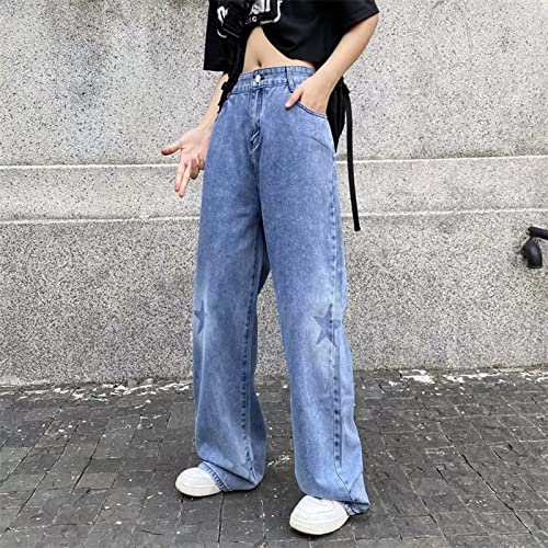 Women's Vintage Star Print High Waist Straight Wide Leg Jeans Baggy Boyfriend Denim Pants3