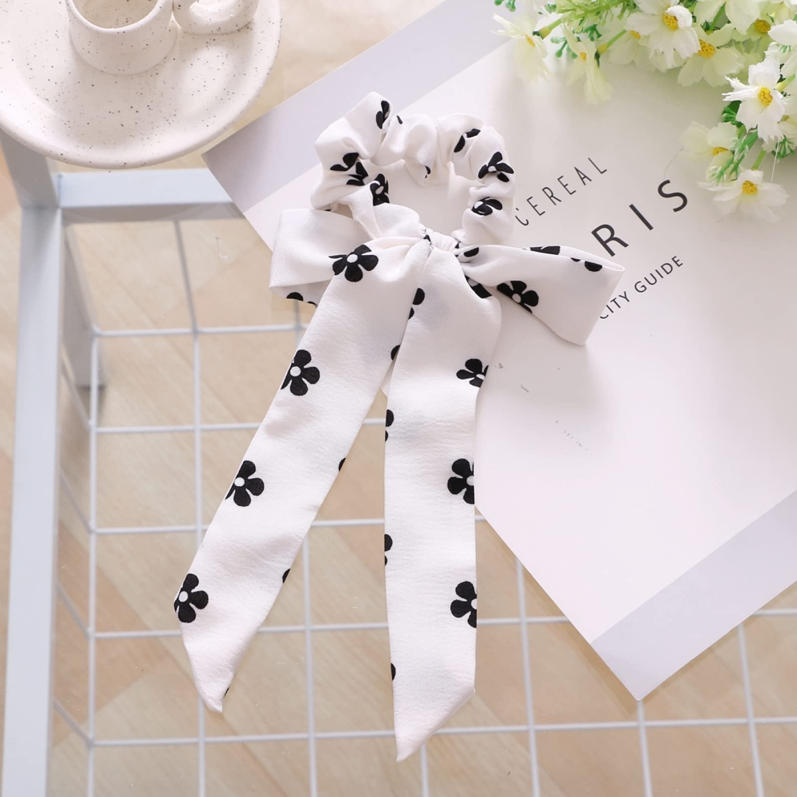 Czeski kwiatowy Print elastyczne gumki do włosów dla kobiet dziewczynki Bowknot Scrunchies z pałąkiem na głowę gumki do włosów kucyk Holder akcesoria do włosów, 01 (1)