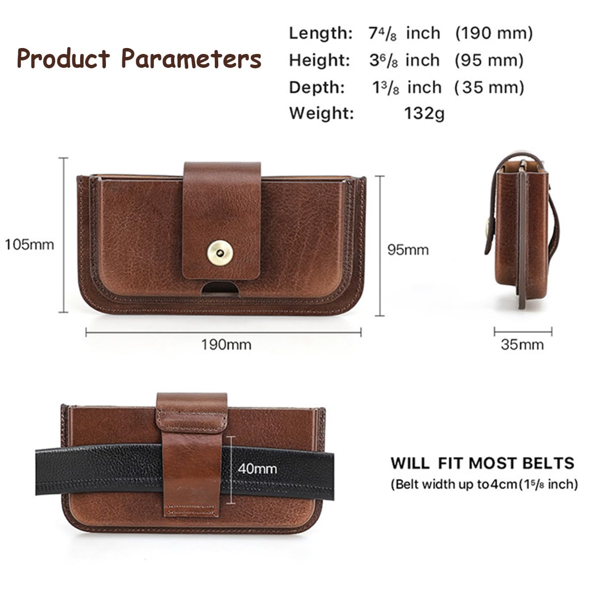 Herren Echtleder Handy Holster Gürteltasche, Handgefertigte 6.1/6.9 Zoll Dual Pocket Handy Gürtelholster, Kompakte Horizontale Handyholster Tragetasche für iPhone 16 15 14 Plus 13 12 Pro Max Coffee