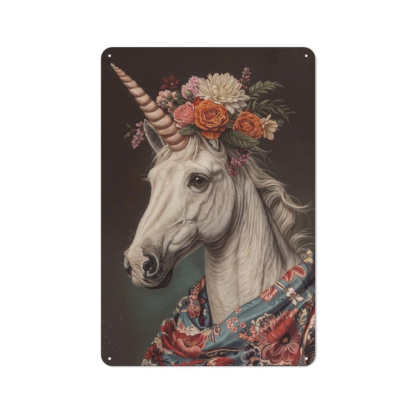Junmoney Unicorn With Flowers Creative Metal Wall Decor 30X20cm, Metal Desk Wall Sign For Hobby Room, Office, Lounge Or Living Room