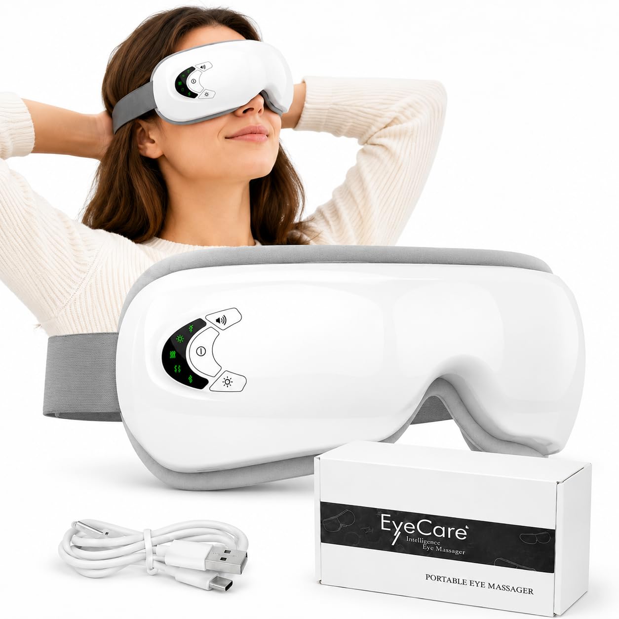 Masseur oculaire chauffant, compression air Bluetooth 5 modes | Vibration douce, pliable transportable, compresse chaude 38-42°C, masque yeux relaxant anti-fatigue
