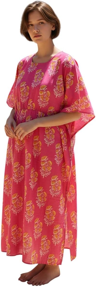 Cotton Kaftan Dresses for Women's v Neck Half Sleeves Cotton Swimsuits Cover up