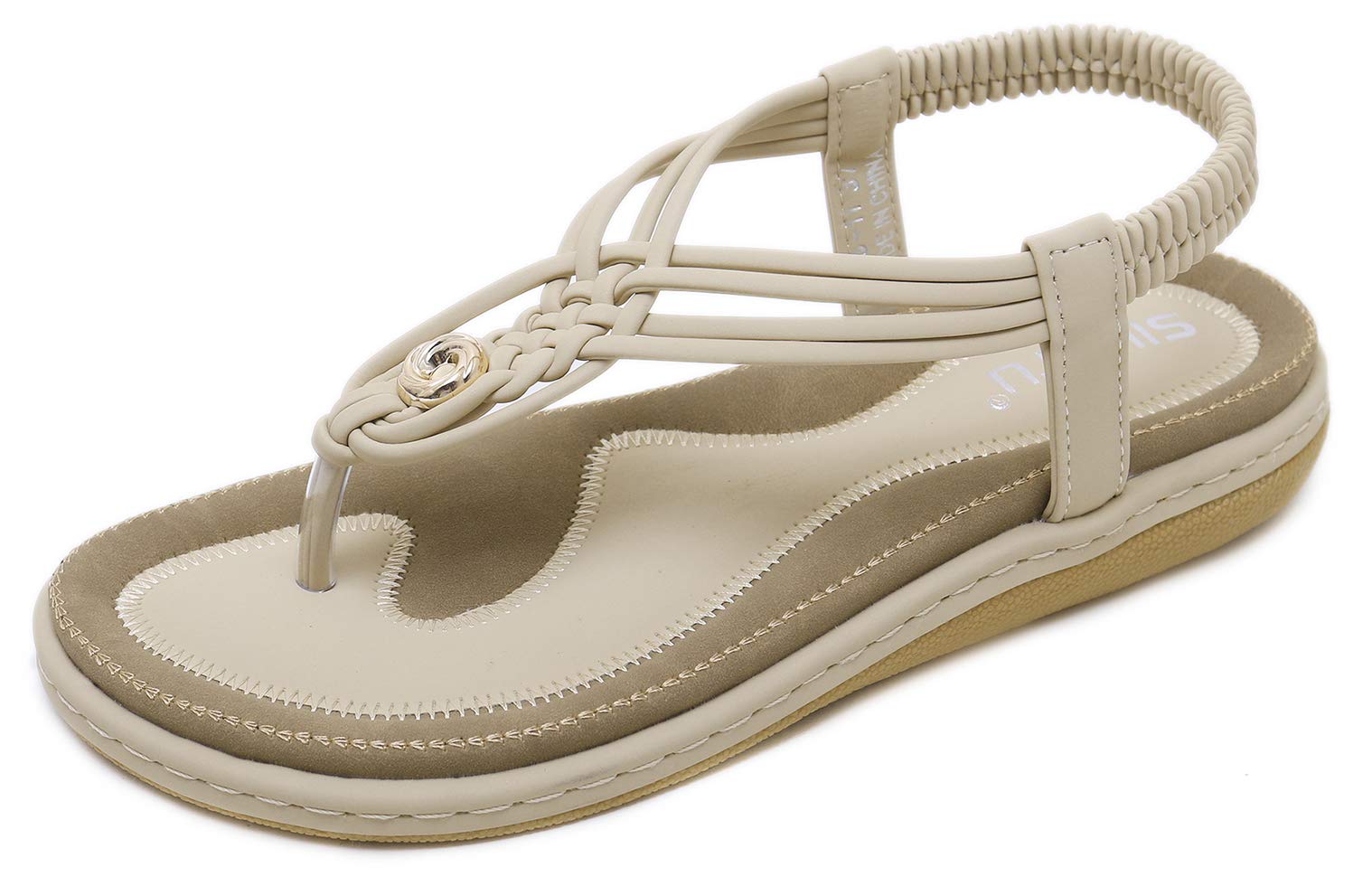 DolphinBanana Women's T-Strap Flat Sandals Glitter Rhinestones Thong Flip Flops