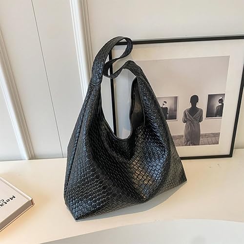 Miniatura 3 de Bolso de mano tejido 2025 para mujer, bolsos de hombro de moda, bolsa de playa tejida de cuero, bolsos de trabajo para mujer Negro