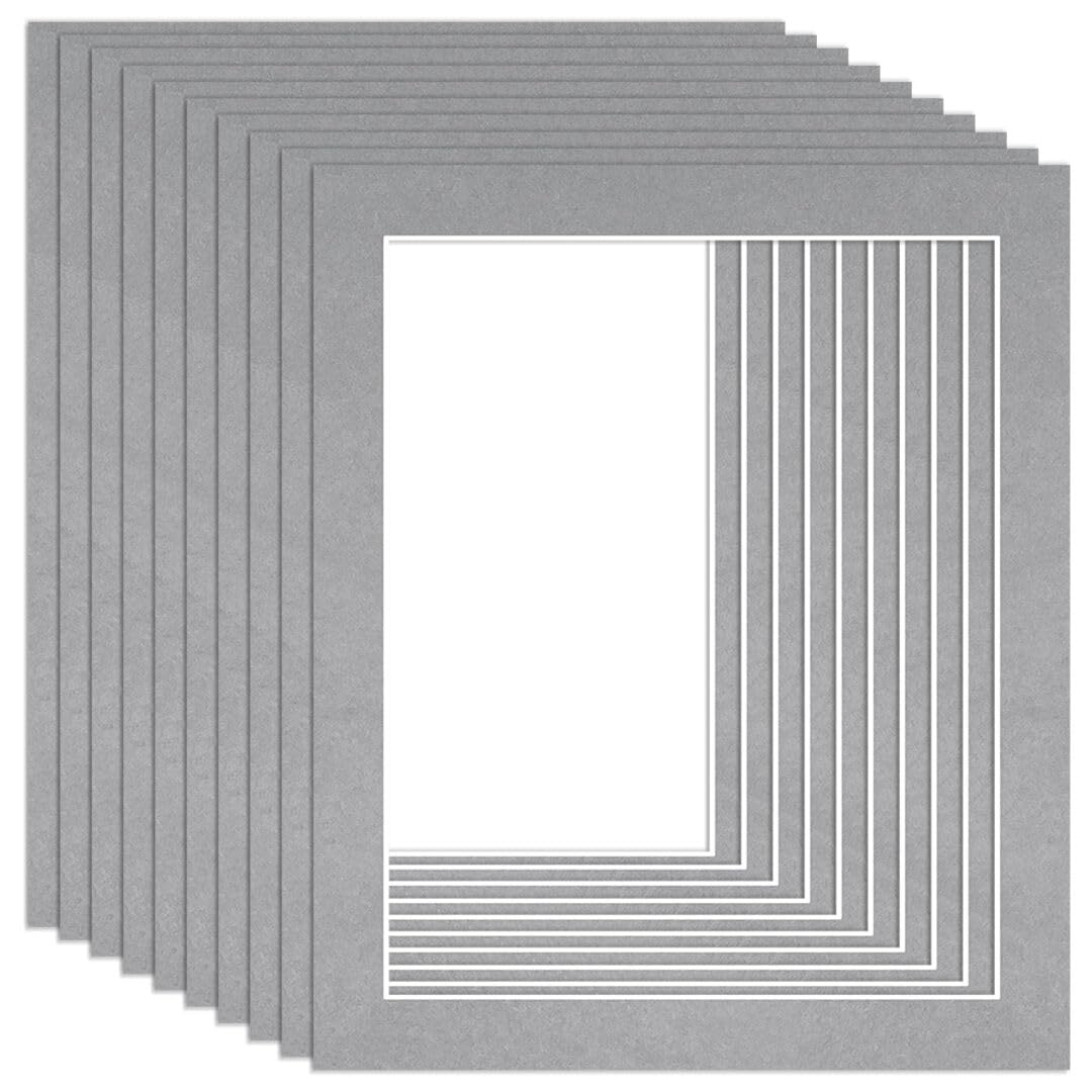 Procut Global 12x10" Silver Picture Mounts to Fit 10x8" Aperture - Precision Cut Cardboard Photo Mount - Ideal for Frames, Prints, Artwork & Certificates - Sizes & Colours Available - 10 Pack โ image 1