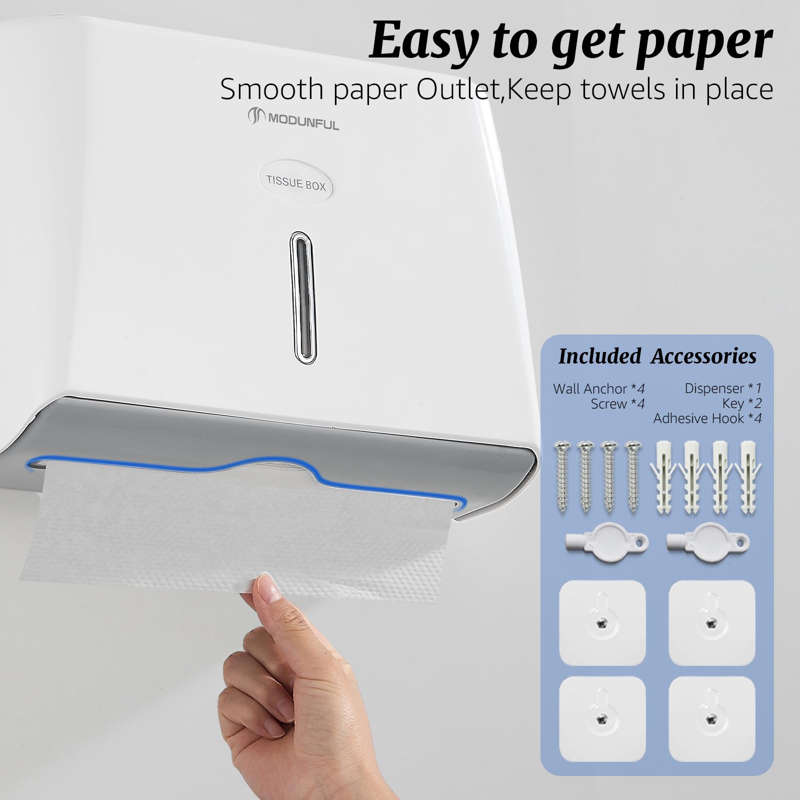 modunful Dispenser Carta Asciugamani a Parete, Distributore di Asciugamani per Tovaglioli Piegati 200+ Fogli, Dispenser Salviette Bagno Commerciale, Bianco
