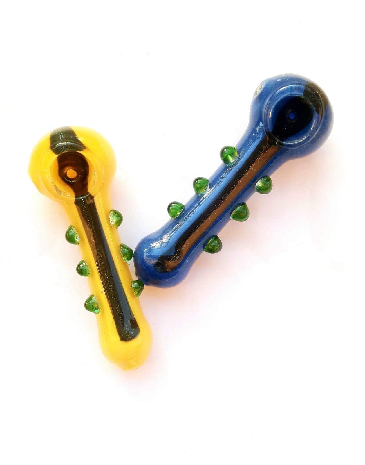 Ricks 4 Inch Handblown Dicro Desiqn Smoking Haand Pipe with 3dot on Body (Blue & Yellow) 10CM Pack of 2