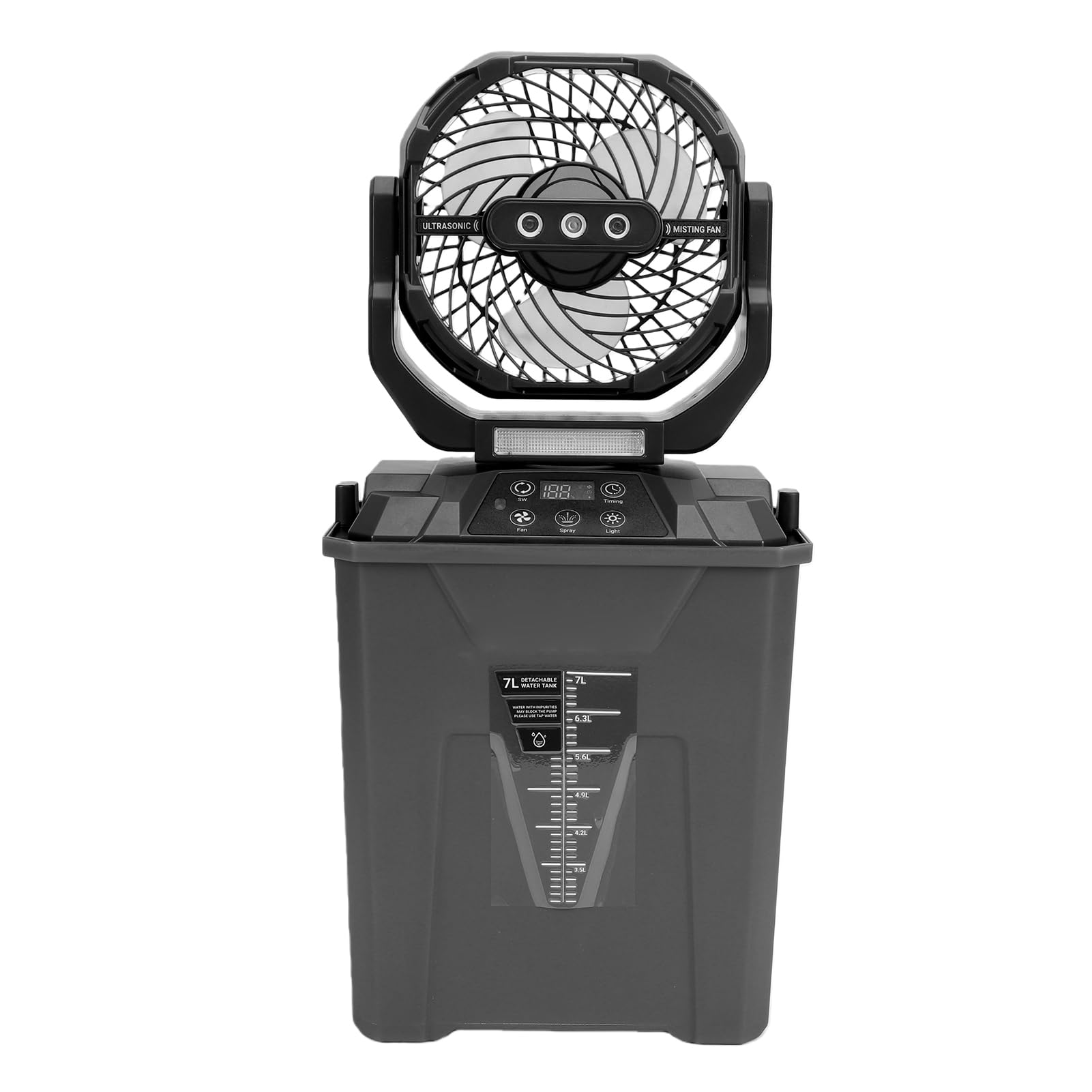 Sxhlseller Ventilatore da Campeggio Portatile con Nebulizzazione da 20000 MAh |Ventilatore Esterno Oscillante con Serbatoio 'acqua da 7 Litri con Telecomando, 5 velocità e Luce (BLACK)