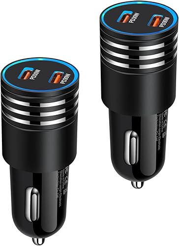 Cargador de coche para iPhone súper rápido de 60 W USB C, paquete de 2 cargadores de doble puerto para Carro tipo C, adaptador de encendedor de