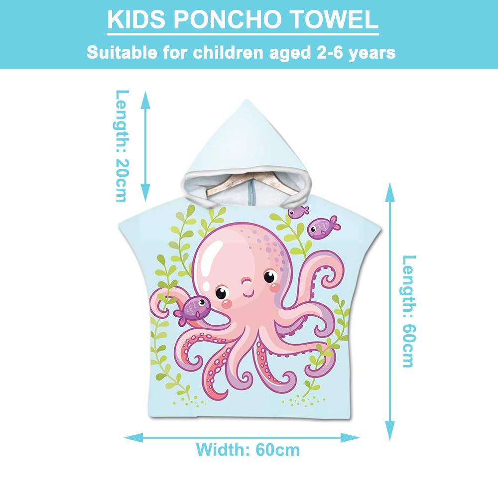 Asciugamano Poncho Bambino, Chickw11 Cartone Animato Kids Accappatoio Microfibra Asciugatura da Bagno con Cappuccio Asciugatura Rapida per Spiaggia Bagno (60x80cm,Squalo di mare