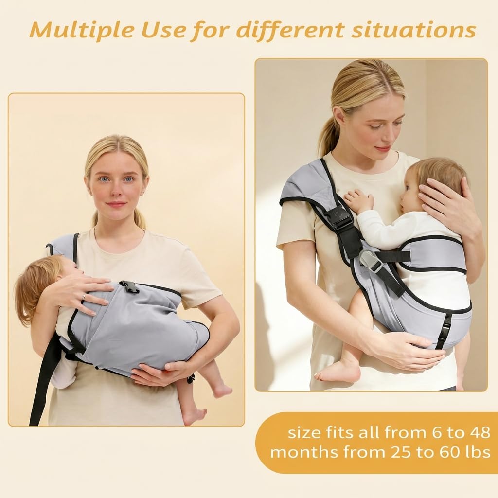 2 Pcs Baby Carrier Set, Baby Sling Carrier, Toddler Carrier, Equipped with a Diaper Bag, Two Ways of Carrying, Shoulder Widening, Free Your Hands, Suitable for 6-36 Months (Grey)